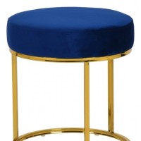 Homeroots Compact Blue Velvet And Gold Round Ottoman
