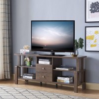 Homeroots Particle Board/Mdf Walnut Oak Rustic Geo Tv Stand With Two Center Drawer