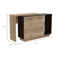 Homeroots Black Wengue - Light Oak Particle Board Black And Light Oak Contemporary Kitchen Island With Bar Table
