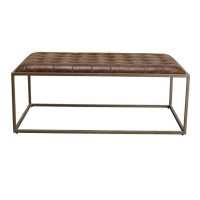 Homeroots 48 Brown Genuine Tufted Leather And Iron Coffee Table