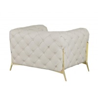 Homeroots Glam Beige And Gold Tufted Leather Armchair