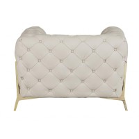 Homeroots Glam Beige And Gold Tufted Leather Armchair