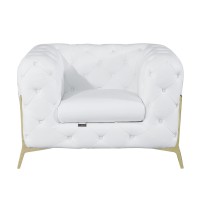 Homeroots Italian Leather Glam White And Gold Tufted Leather Armchair