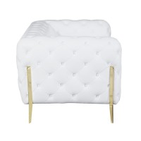 Homeroots Italian Leather Glam White And Gold Tufted Leather Armchair