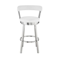 Homeroots 30 Chic White Faux Leather With Stainless Steel Finish Swivel Bar Stool