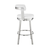 Homeroots 30 Chic White Faux Leather With Stainless Steel Finish Swivel Bar Stool