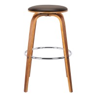 Homeroots Poplar, Faux Leather, Chrome Metal 26 Brown Faux Leather Backless Modern Swivel Bar
