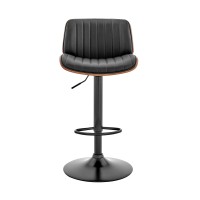 Homeroots Metal/Plywood/Faux Leather Adjustable Black Faux Leather Black Steel And Walnut Bar Stool