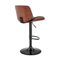 Homeroots Metal/Plywood/Faux Leather Adjustable Black Faux Leather Black Steel And Walnut Bar Stool