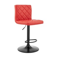 Homeroots Plywood, Metal, Faux Leather Red Faux Leather Swivel Adjustable Bar Stool