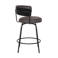 Homeroots Black Steel,Faux Leather,Plywood 26 Gray Faux Leather Modern Swivel Bar Stool