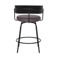 Homeroots Black Steel,Faux Leather,Plywood 26 Gray Faux Leather Modern Swivel Bar Stool