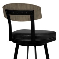 Homeroots Vintage Black Faux Leather 30 Black Faux Leather Black Metal And Gray Walnut Open Back Swivel Bar Stool