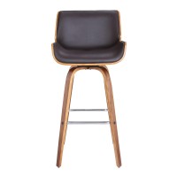 Homeroots Poplar, Faux Leather, Chrome Metal 26 Brown Faux Leather Wooden Base Bar Stool