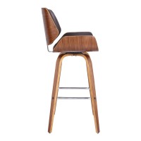Homeroots Poplar, Faux Leather, Chrome Metal 26 Brown Faux Leather Wooden Base Bar Stool