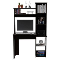 Homeroots Black Wengue Modern Black Office Desk With Storage Cabinet