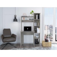 Homeroots Modern Light Gray Office Desk With Storage Cabinet