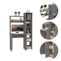 Homeroots Modern Light Gray Office Desk With Storage Cabinet