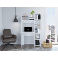 Homeroots Modern White Office Desk With Storage Cabinet