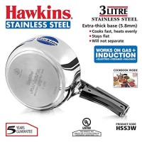 Hawkins 3 Litre Inner Lid Pressure Cooker, Stainless Steel Cooker, Wide Design Pan Cooker, Induction Cooker, Silver (HSS3W)