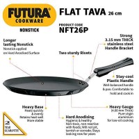 Hawkins Futura 26 cm Flat Tava, Non Stick Tawa with Plastic Handle, Tawa with Rim, Pancake Pan, Flat Pan, Black (NFT26P)