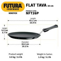 Hawkins Futura 26 cm Flat Tava, Non Stick Tawa with Plastic Handle, Tawa with Rim, Pancake Pan, Flat Pan, Black (NFT26P)