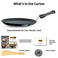 Hawkins Futura 26 cm Flat Tava, Non Stick Tawa with Plastic Handle, Tawa with Rim, Pancake Pan, Flat Pan, Black (NFT26P)