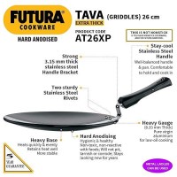 Hawkins Futura 26 cm Tava, Hard Anodised Tawa with Plastic Handle, Extra Thick Tawa, Black (AT26XP)