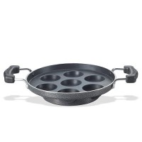 Prestige Omega Select Plus Non Stick Paniyarakkal | Glass Lid | Black | 20 cm | 7 Pits |Residue Free Coating |Metal Spoon Friendly | Ergonomic Handle