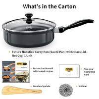 Hawkins Futura 3.25 Litre Curry Pan, Non Stick Saute Pan with Glass Lid, Deep Pan for Frying, Black (NCP325G)