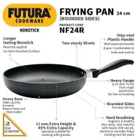 Hawkins Futura 24 cm Frying Pan, Non Stick Fry Pan, Rounded Side Frypan for Easy Stirring, Black (NF24R)