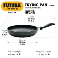 Hawkins Futura 24 cm Frying Pan, Non Stick Fry Pan, Rounded Side Frypan for Easy Stirring, Black (NF24R)