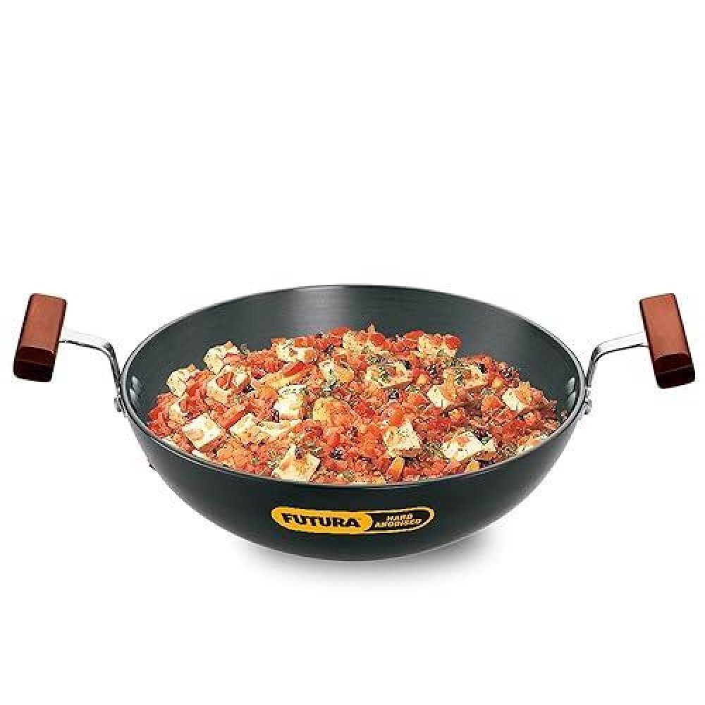 Hawkins Futura 1.5 litre Deep Fry Pan, Hard Anodised Kadai, Round Bottom Kadhai, Small Kadai, Black (AK15)