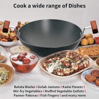 Hawkins Futura 1.5 litre Deep Fry Pan, Hard Anodised Kadai, Round Bottom Kadhai, Small Kadai, Black (AK15)