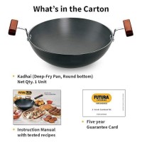 Hawkins Futura 1.5 litre Deep Fry Pan, Hard Anodised Kadai, Round Bottom Kadhai, Small Kadai, Black (AK15)