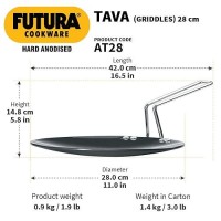 Hawkins Futura 28 cm Tava, Hard Anodised Tawa with Stainless Steel Handle, Black (AT28)