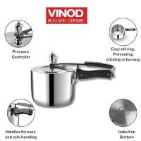 Vinod 18/8 Stainless Steel Pressure Cooker Inner Lid 2 Litre | Unique Sandwich Bottom Cooker | Induction and Gas Base | ISI and CE certified | 2 Years Warranty