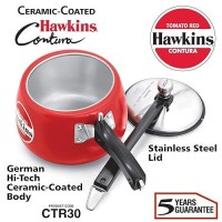 Hawkins Contura Aluminium Inner Lid 3 Litre Pressure Cooker, Ceramic Coated Handi Cooker, Tomato Red (CTR30)