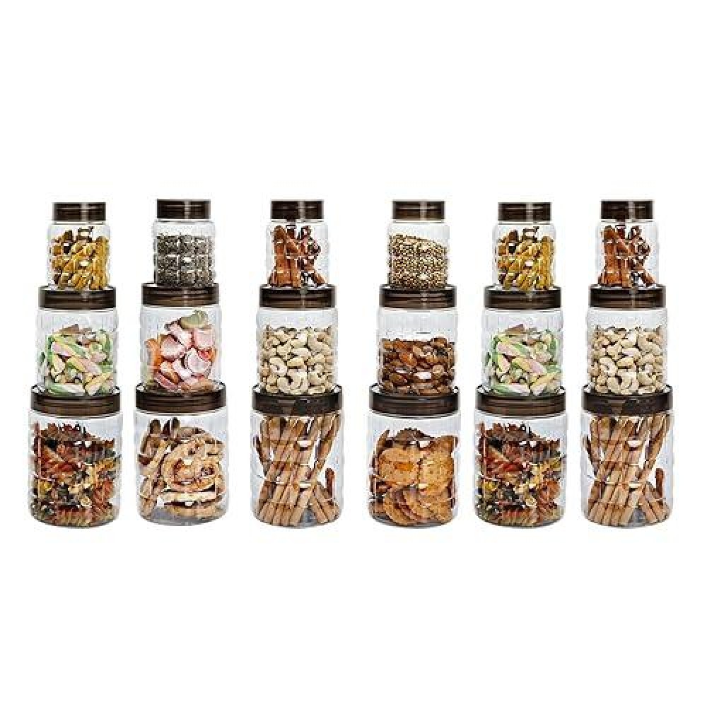 CELLO Checkers Pet Plastic Airtight Canister Set | Food grade and BPA free canisters | Air tight seal & Stackable Transparent | 300ml x 6, 650ml x 6, 1200 x 6, Set of 18