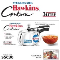 Hawkins Stainless Steel Contura 3 Litre Inner Lid Pressure Cooker Induction Compatible