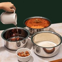 Vinod Stainless Steel Cookware Combo Tope Set of 3 with Lid / 1.4, 1.8 and 2.2 litre Sandwich Bottom Patila/Bhagona for Cooking Milk, Rice/Induction Base - 2 Years Warranty