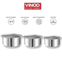 Vinod Stainless Steel Cookware Combo Tope Set of 3 with Lid / 1.4, 1.8 and 2.2 litre Sandwich Bottom Patila/Bhagona for Cooking Milk, Rice/Induction Base - 2 Years Warranty