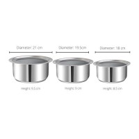 Vinod Stainless Steel Cookware Combo Tope Set of 3 with Lid / 1.4, 1.8 and 2.2 litre Sandwich Bottom Patila/Bhagona for Cooking Milk, Rice/Induction Base - 2 Years Warranty