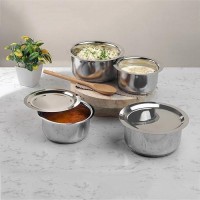 Vinod Stainless Steel Cookware Combo Tope Set of 3 with Lid / 1.4, 1.8 and 2.2 litre Sandwich Bottom Patila/Bhagona for Cooking Milk, Rice/Induction Base - 2 Years Warranty