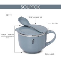 Jaypee Plus Stainless Steel Soup Bowl with Lid & Spoon Holder Souptok, Maggi Bowl Noodles Pasta Bowl Mug for Milk, Best Diwali Gift, Mug for Kids, Girls, Boys, Birthday, Blue