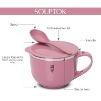 Jaypee Plus Stainless Steel Soup Bowl with Lid & Spoon Holder Souptok, Maggi Bowl Noodles Pasta Bowl Mug,Mug for Milk, Best Diwali Gift, Mug for Kids, Girls, Boys, Birthday, Pink