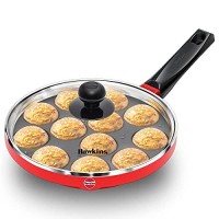 Hawkins Nonstick Appe Pan with Glass Lid, 12 Cups, Diameter 22 cm, Black (NAPE22G), Cast Aluminium, Red