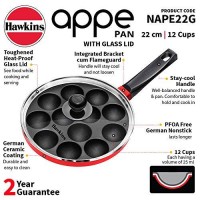 Hawkins Nonstick Appe Pan with Glass Lid, 12 Cups, Diameter 22 cm, Black (NAPE22G), Cast Aluminium, Red