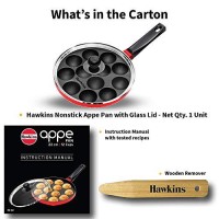 Hawkins Nonstick Appe Pan with Glass Lid, 12 Cups, Diameter 22 cm, Black (NAPE22G), Cast Aluminium, Red