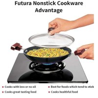 Hawkins FUTURA 0.9 Litre Breakfast Pan with Glass Lid, Nonstick Cookware, Appachatty, Chetty Pan, Appam Patra, Round Bottom Kadai, Black (NBFP09G) - 217 mm